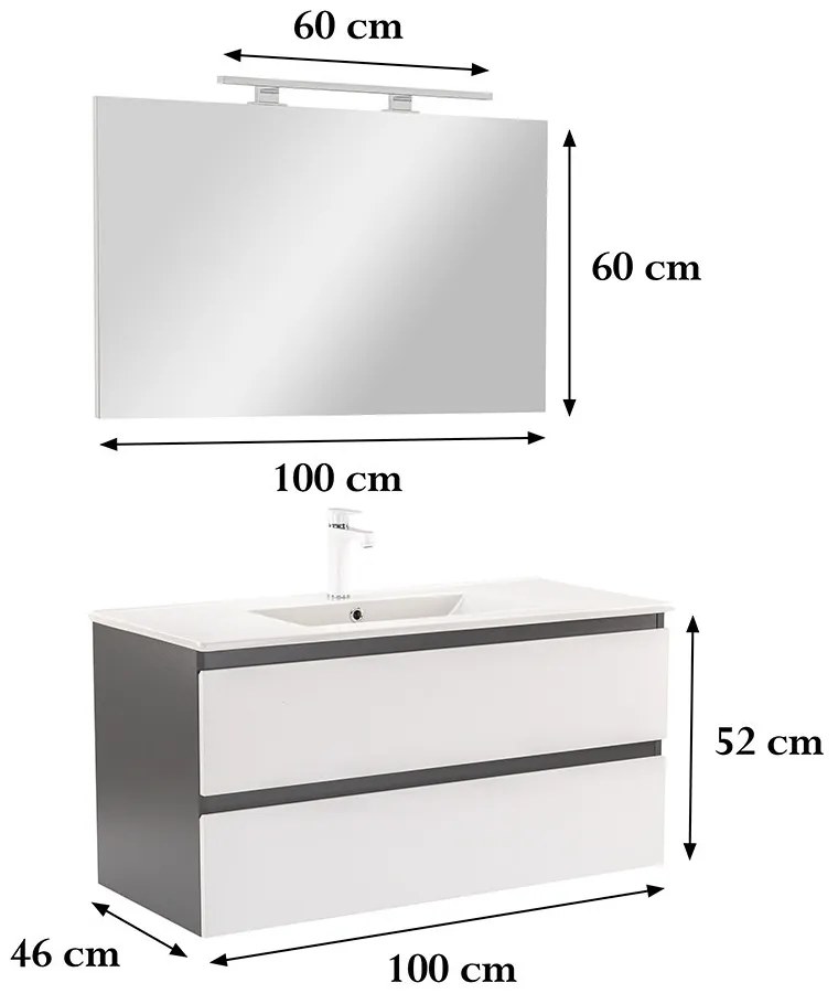 Mobilier complet de baie Vario Forte 100 antracit-alb