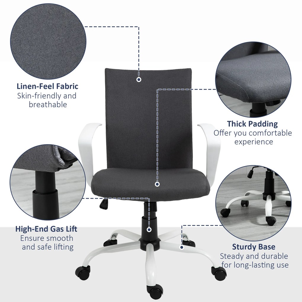 Vinsetto Scaun de Birou Ergonomic și Pivotant pentru Birou, Gri Închis | Aosom Romania
