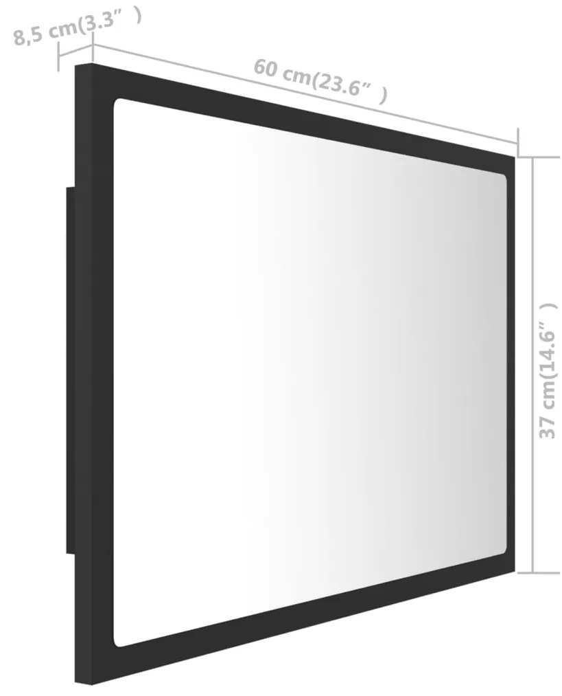 Oglinda de baie cu LED, gri, 60x8,5x37 cm, lemn prelucrat Gri