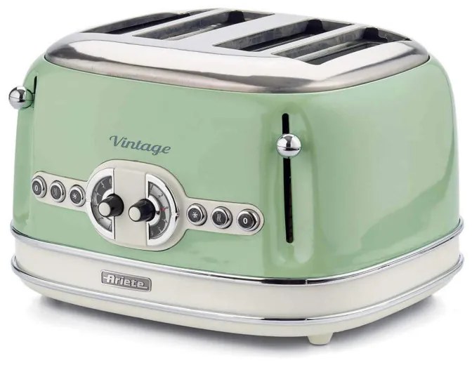 Prajitor de paine Ariete VINTAGE 0156/04, 1600W, 4 felii, 3 functii, 6 trepte, Tava firimituri detasabila, Verde