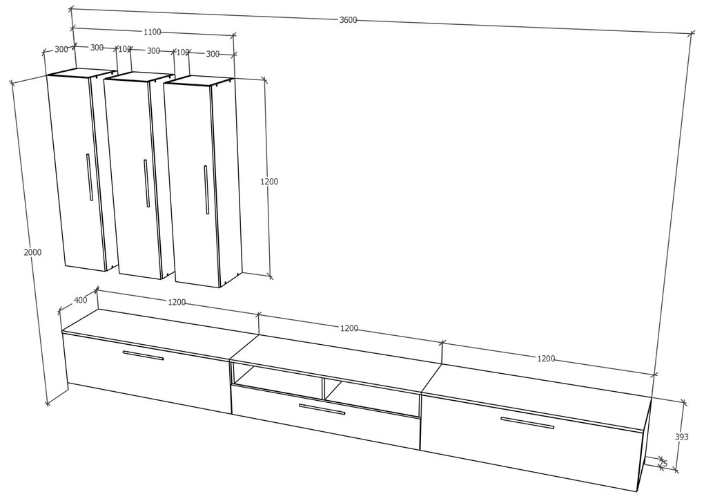 Living haaus Haga V7, Antracit/Stejar Wotan, L 360 cm