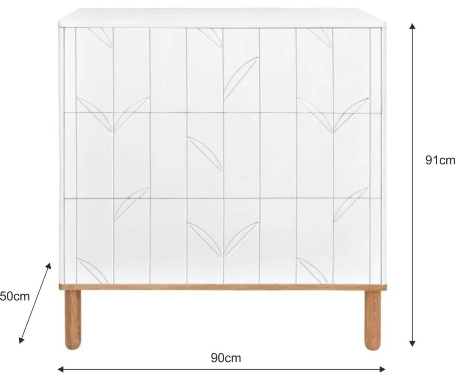 Comoda Toteme botanic alb/stejar cu 3 sertare L90 cm