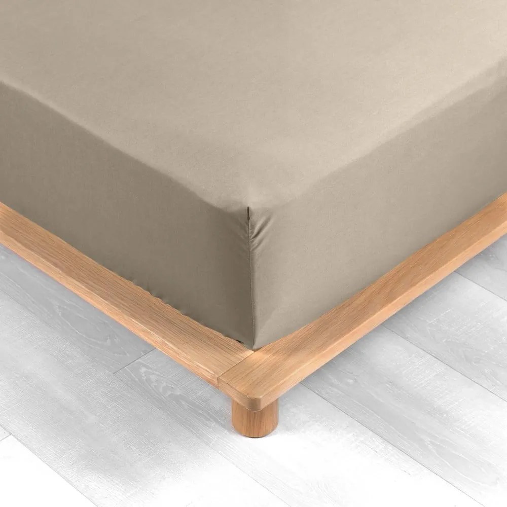 Cearceaf maro deschis din bumbac percal cu elastic 160x200 cm Percaline – douceur d'intérieur