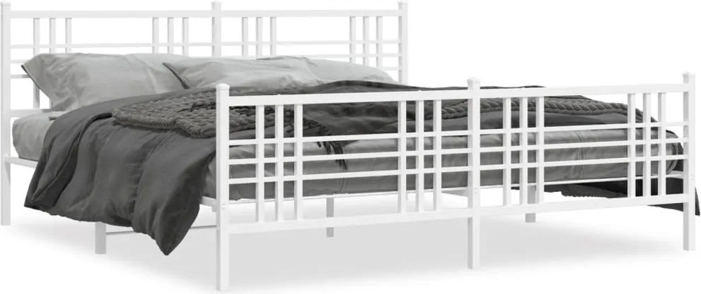 vidaXL Cadru de pat metalic cu tăblie, alb, 200x200 cm