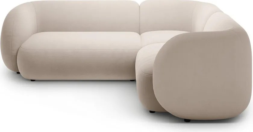 Colțar bej cu tapițerie din catifea (cu colț pe partea dreaptă/în formă de ”L”) Kate – Micadoni