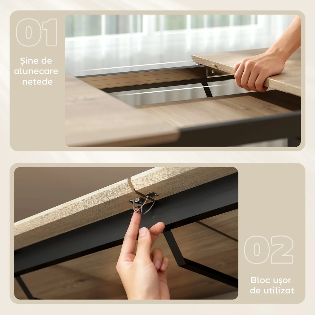 HOMCOM Masă de Luat Masa Extensibilă pentru 6-8 Persoane cu Panouri Detașabile, 140-180cm Masă Rectangulară Extensibilă cu Bază din Oțel, Stil Industrial, pentru Sufragerie, Culoare Lemn | Aosom Romania