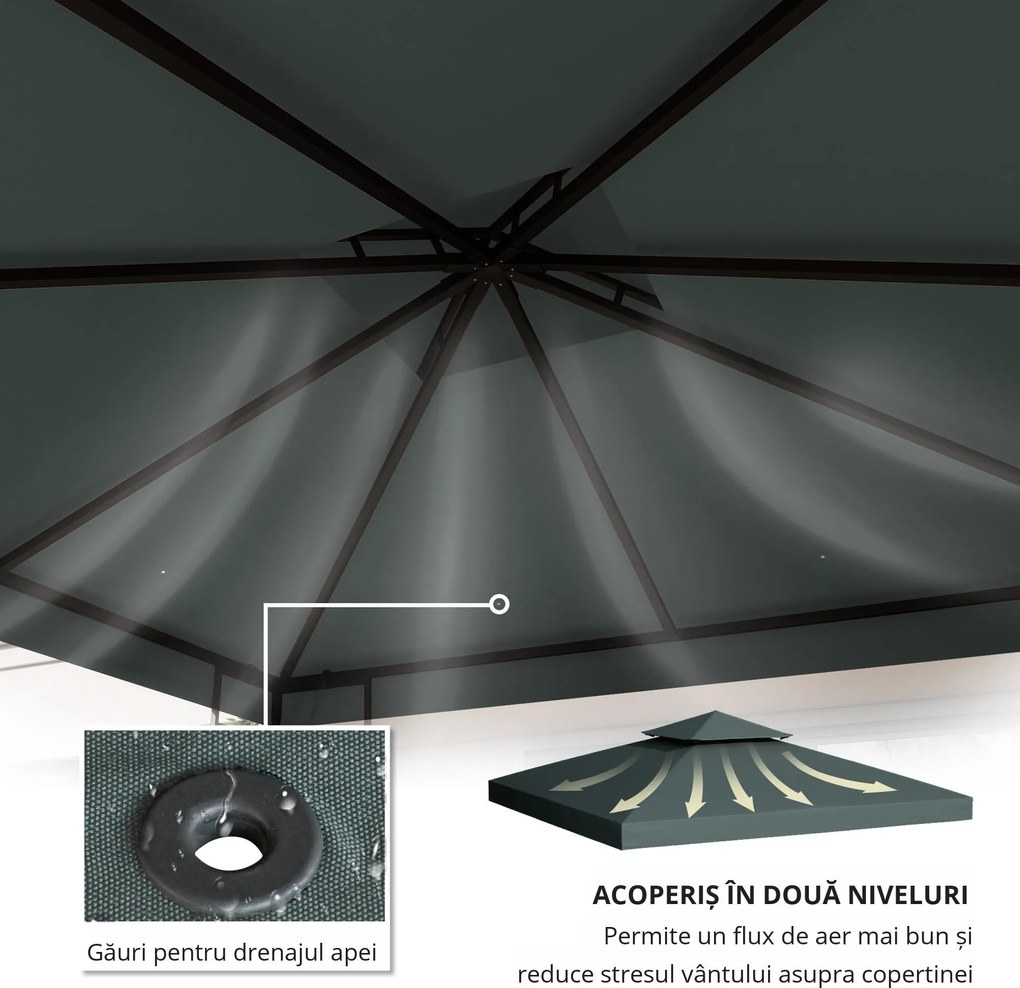 Outsunny Acoperis de Schimb pentru Foisor 3x3m, Prelata pentru Foisor cu 2 Niveluri Rezistent la Razele UV, Gri Antracit (NUMAI PRELATA)
