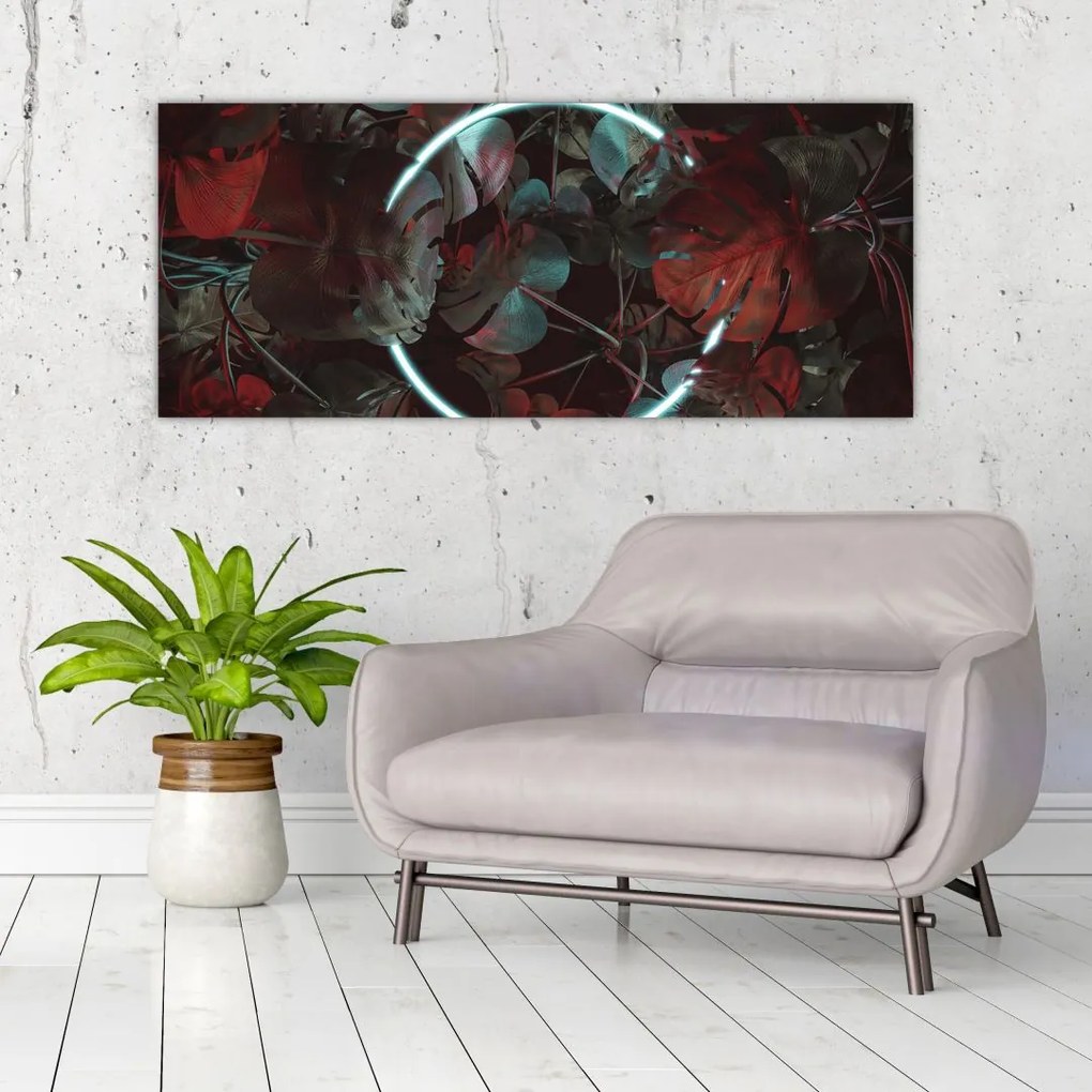 Tablou - Cerc de neon între palmieri (120x50 cm)