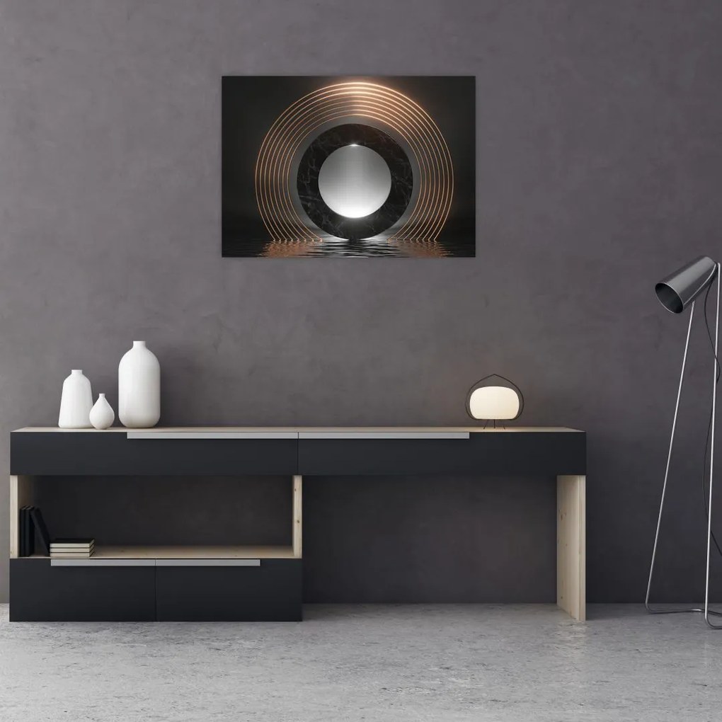 Tablou pe sticlă - Abstracție, luna peste apă (70x50 cm)