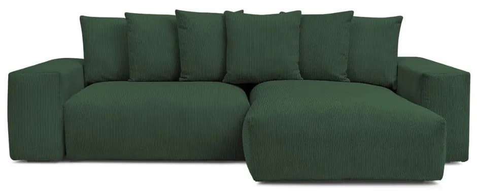 Colțar verde extensibil/cu spațiu de depozitare cu tapițerie din catifea reiată Voltaire – Bobochic Paris