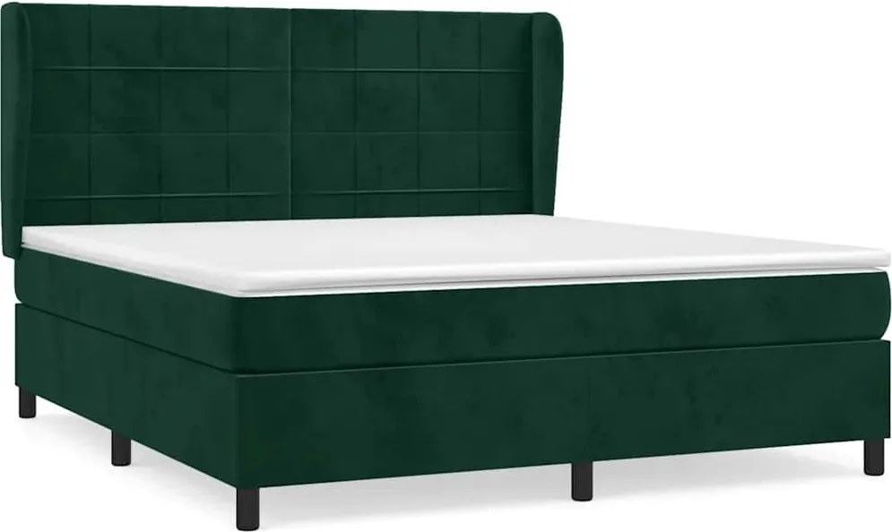 vidaXL Pat box spring cu saltea, verde închis, 180x200 cm, catifea