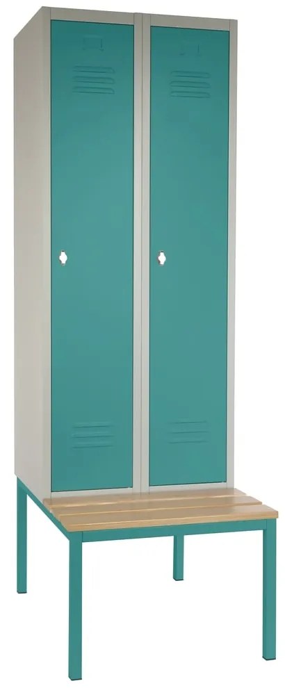 Dulap metalic cu bancheta, 60 x 85 x 185 cm, blocare, verde - ral 6033