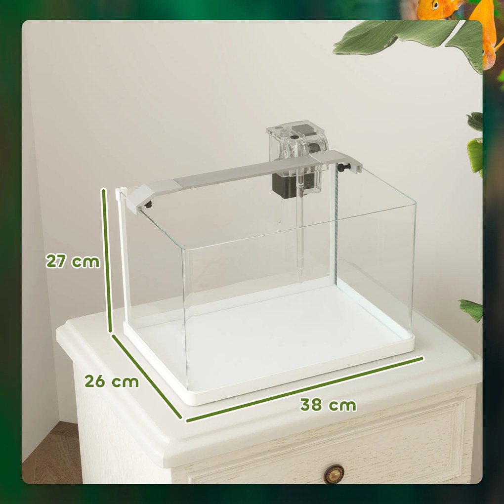 PawHut Acvariu pentru Pești Roșii din Sticlă cu Lumini LED cu Filtru și Pompă de Apă, 38x26x27 cm, Alb | Aosom Romania