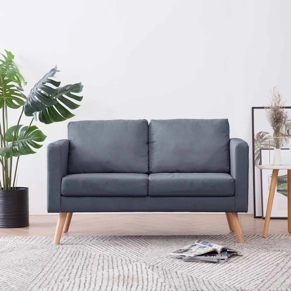 vidaXL Canapea cu 2 locuri, material textil, gri închis