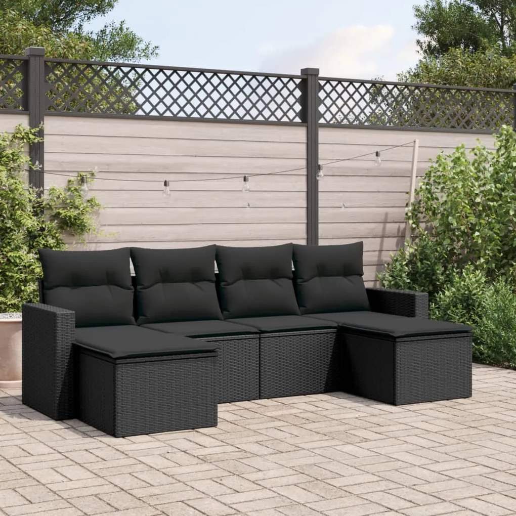 vidaXL Set mobilier de grădină cu perne, 6 piese, negru, poliratan
