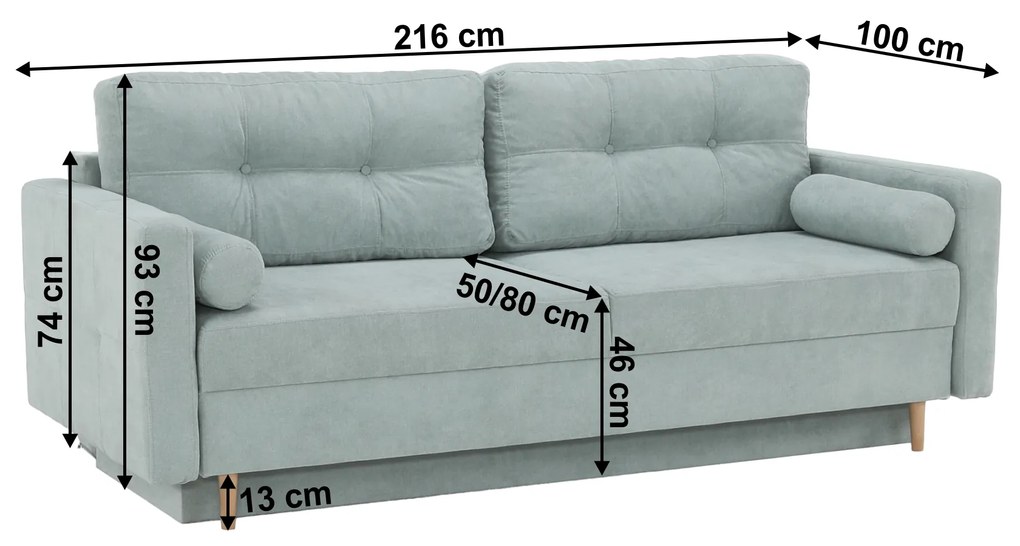 Canapea extensibilă, verde mentă textil Queens, AURELIA