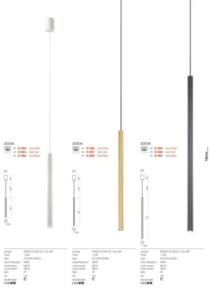 Redo 01-3861 - Lampă LED suspendată pe cablu NIKOS, 8W, 230V, CRI 90, Ø 6 cm, negru