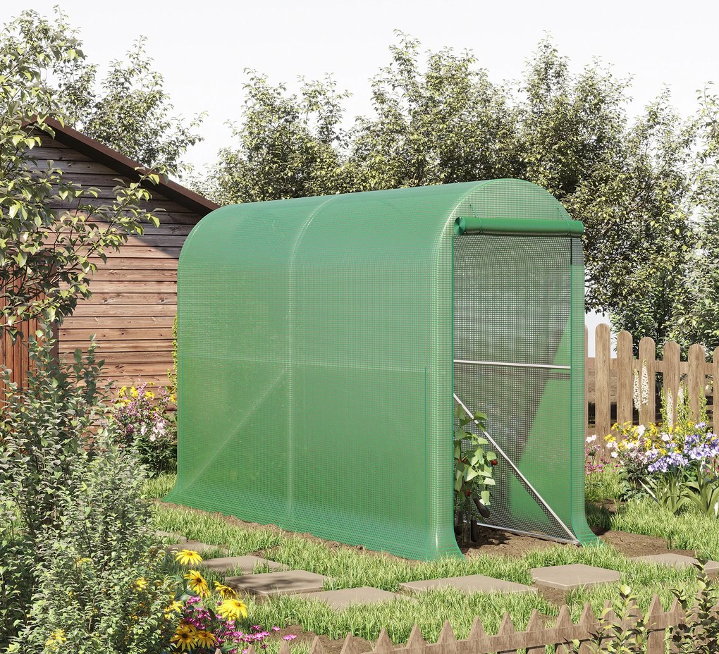 Outsunny Seră de grădină PE, seră de balcon, folie consolidată 140 g/m², structură din oţel, uşă pliabilă cu fermoar, pentru legume plante flori, interior şi exterior, 300 x 100 x 200 cm, verde | Aosom Romania