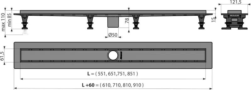 Rigola dus faiantabila iesire verticala 550 mm Alcadrain APZ2012-550 550 mm