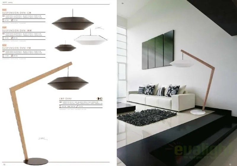 Lampadar, lampa de podea, finisaj lemn, abajur negru, Ovni negru FL