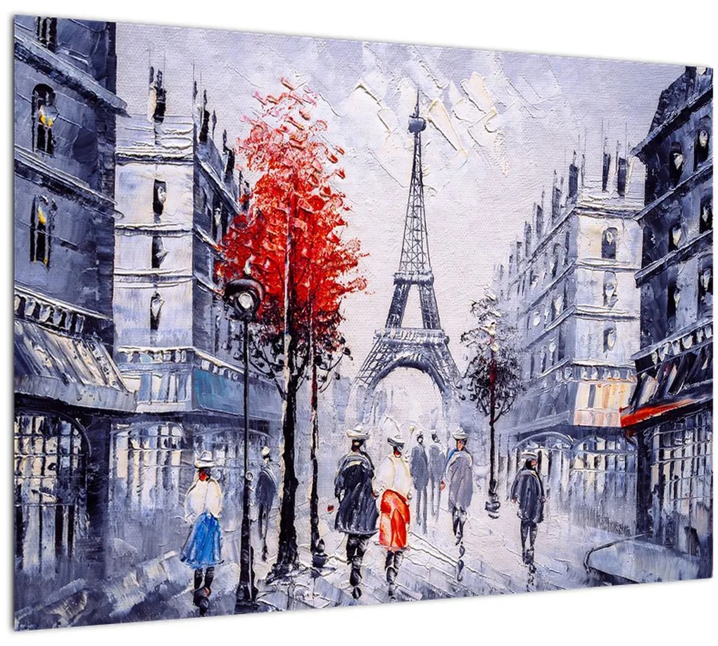 Tablou pe sticlă - Străzi din Paris, pictură în ulei (70x50 cm)