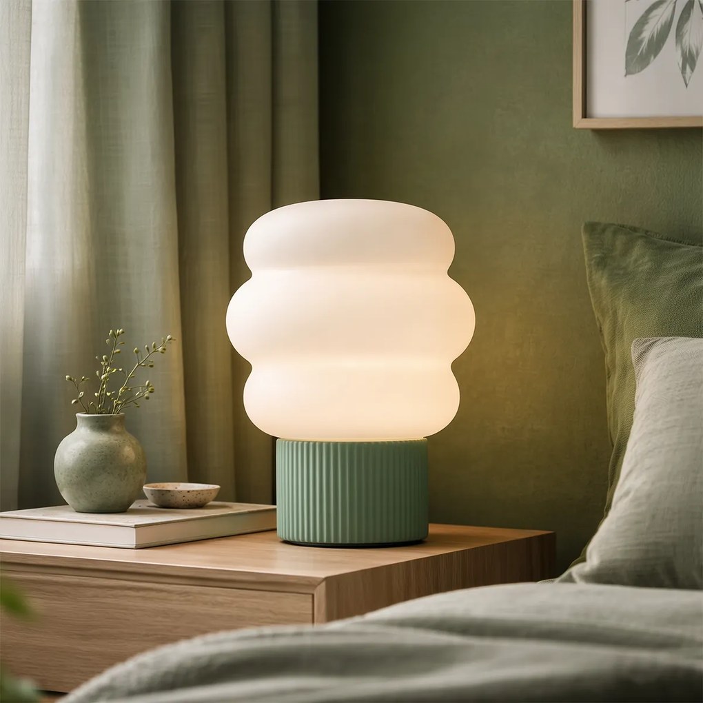 Lampă de masă Japandi verde cu sticlă opal 18cm - Kumo