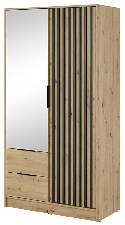 Dulap cu oglindă Neria 105 cm - stejar artisan / negru