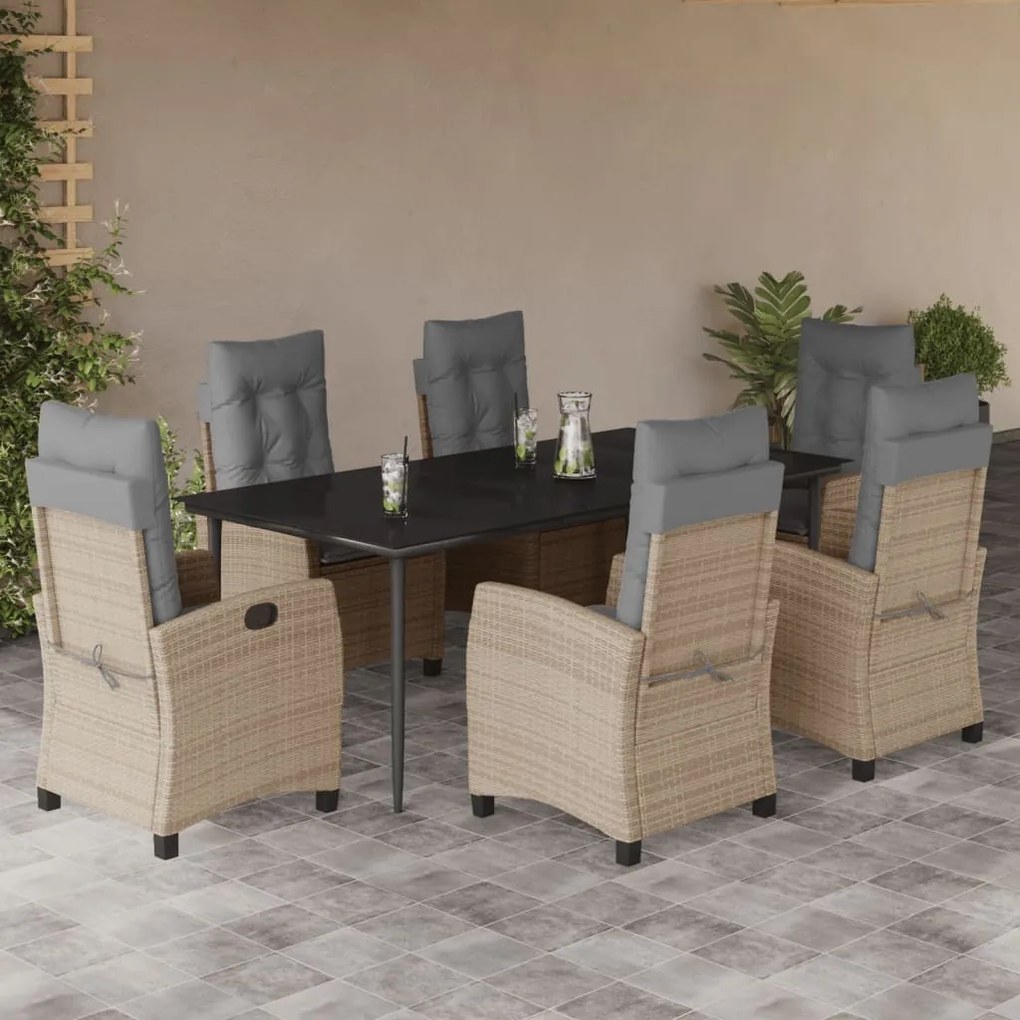 vidaXL Set mobilier pentru grădină, 7 piese, cu perne, bej, poliratan