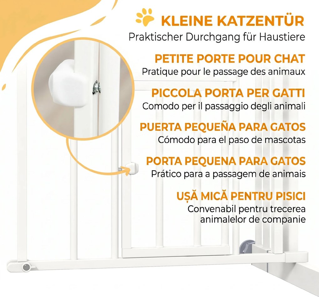 PawHut Uşa de Siguranţă pentru Câini, Barieră pentru Animale de Companie cu Ușă Mică pentru Pisici, 74-80x76 cm, Alb | Aosom Romania