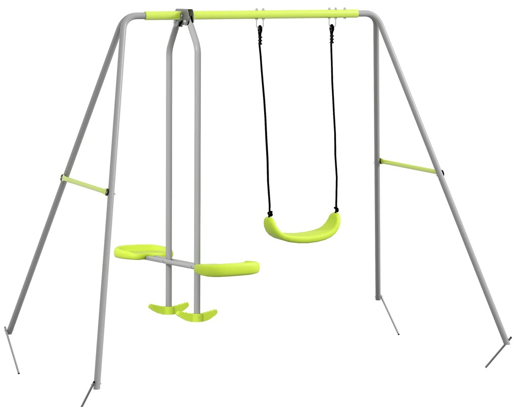 Outsunny Leagăn 2 cadru portic cu 1 leagăn și față în față 255 x 160 x 180 cm greutate maximă 135 kg verde gri | Aosom Romania