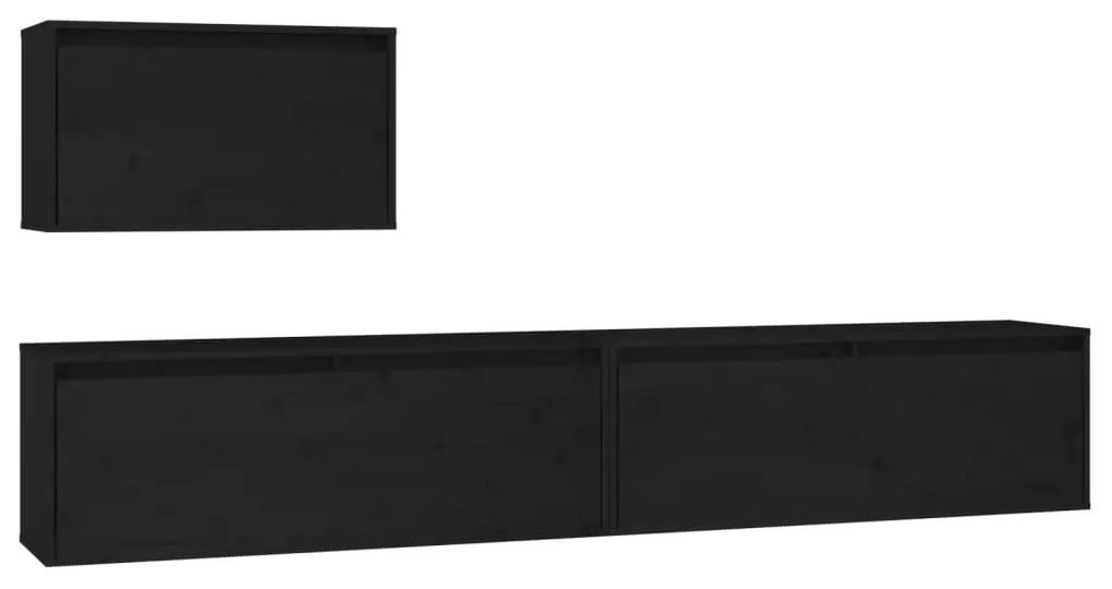 3100278 vidaXL Comode TV, negru, 3 buc., lemn masiv de pin