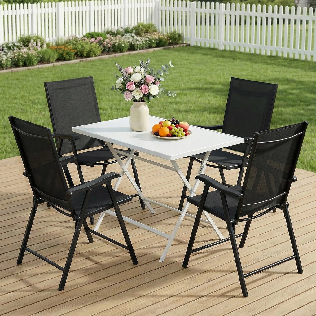 Outsunny Set de 4 scaune de grădină pliabile Structură oțel robustă fără asamblare Spătar înalt ergonomic 58x62x97cm Negru | Aosom Romania