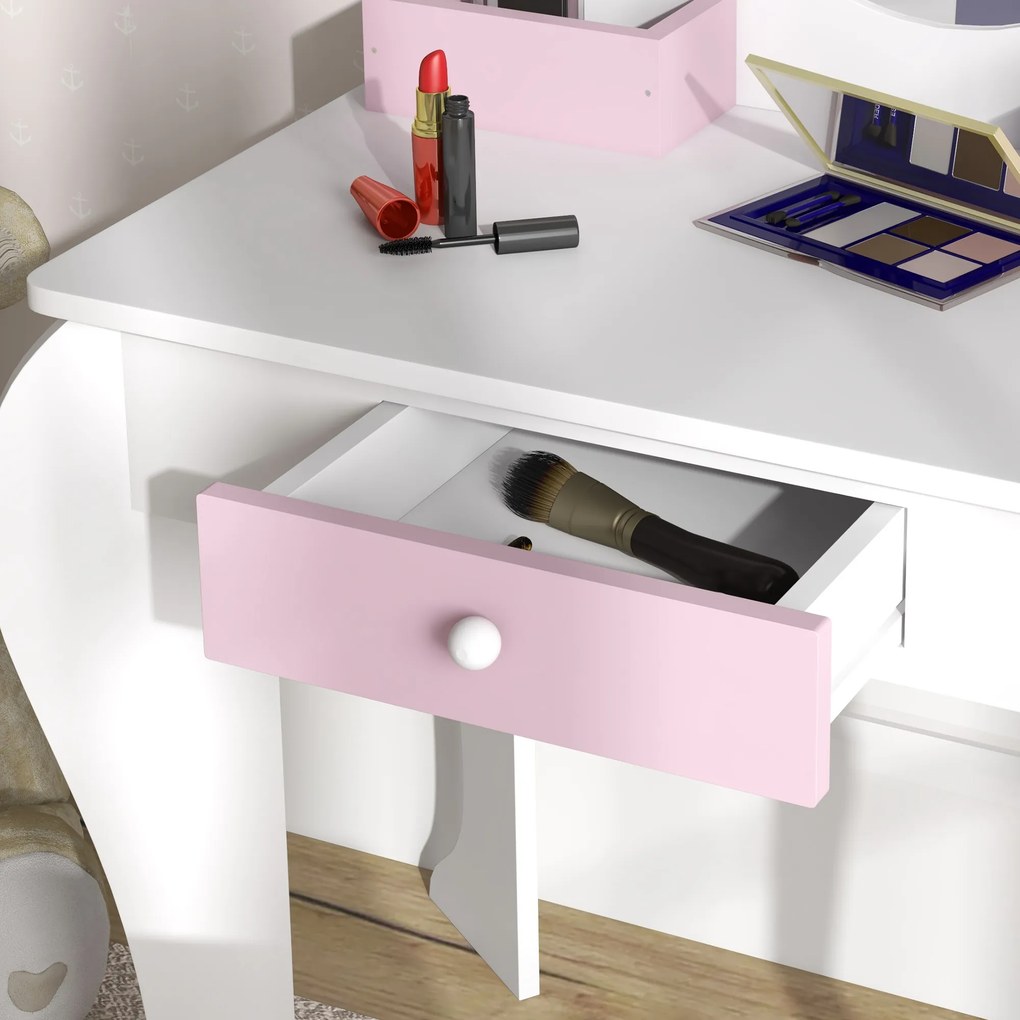 ZONEKIZ Set de Toaletă pentru Fete cu Taburet și Oglindă, Design Unicorn | Aosom Romania