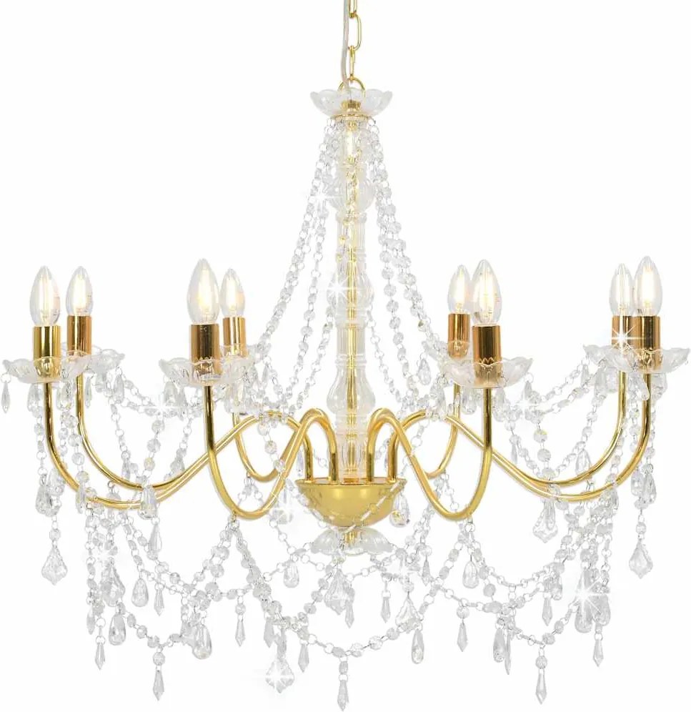 vidaXL Candelabru cu mărgele, auriu, 8 becuri E14