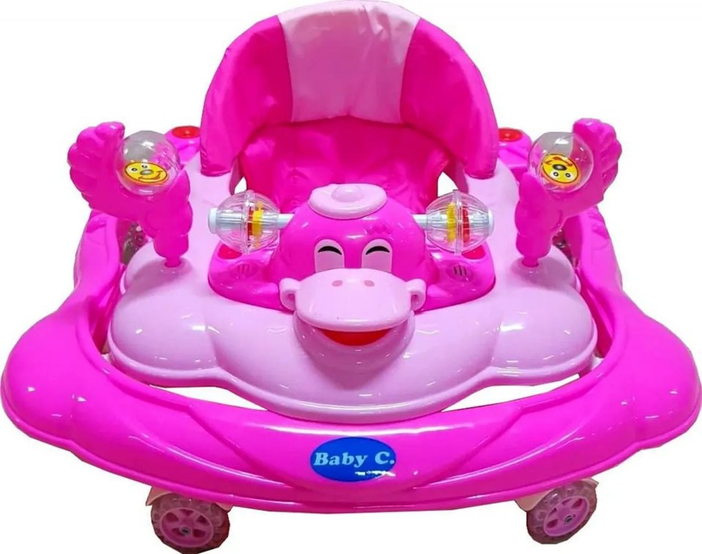 Premergator reglabil in 3 trepte NOVOKIDS™ Baby C, cu melodii, roti silentioase din silicon, Ratusca, Pliabil, Roz
