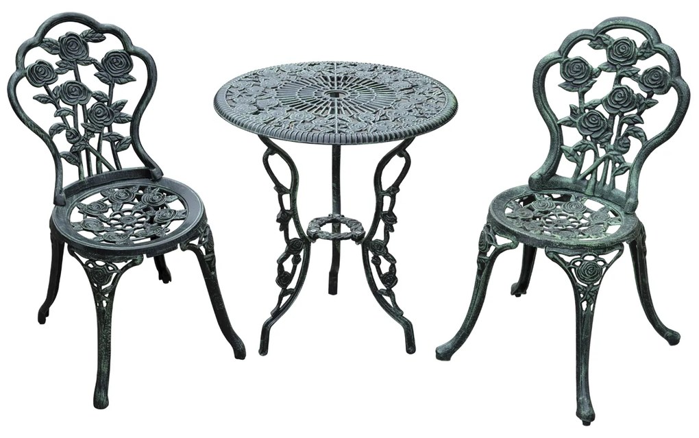 Outsunny Set Elegant de Grădină 2 Persoane, 2 Scaune si Masă Rotundă în Stil Neo-Retro, verde | Aosom Romania