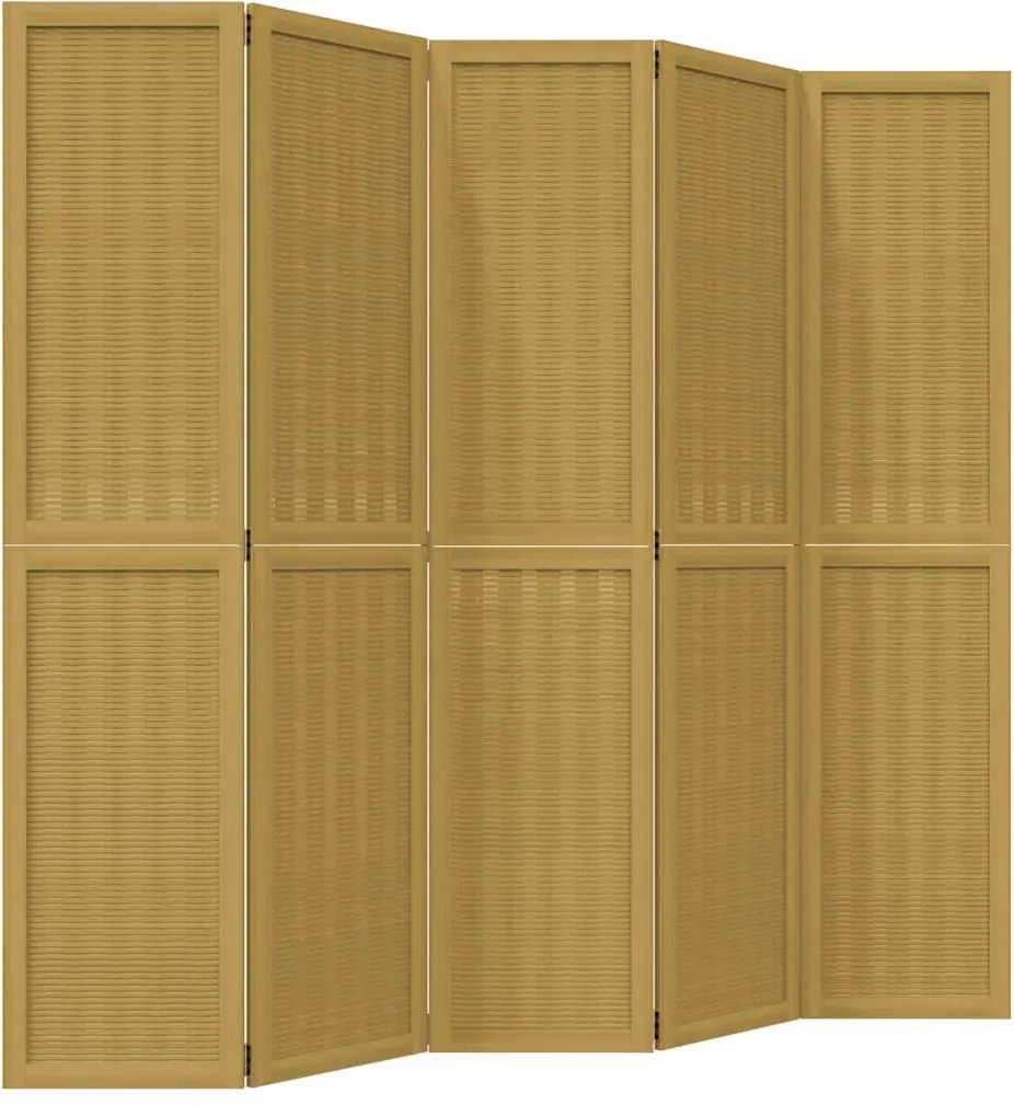 vidaXL Paravan de cameră cu 5 panouri, maro, lemn masiv paulownia