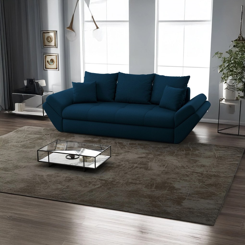 Canapea extensibilă dumonde cu ladă de depozitare si sezut confortabil din spuma high-density, Loana Enjoy Petrol 250x100 cm