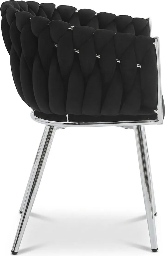 Scaun de masa din catifea ORION VELVET cu picioare argintii, negru