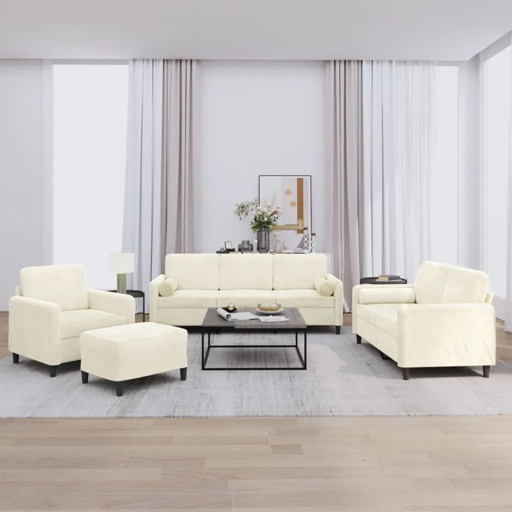 vidaXL Set de canapele cu perne, 4 piese, crem, catifea