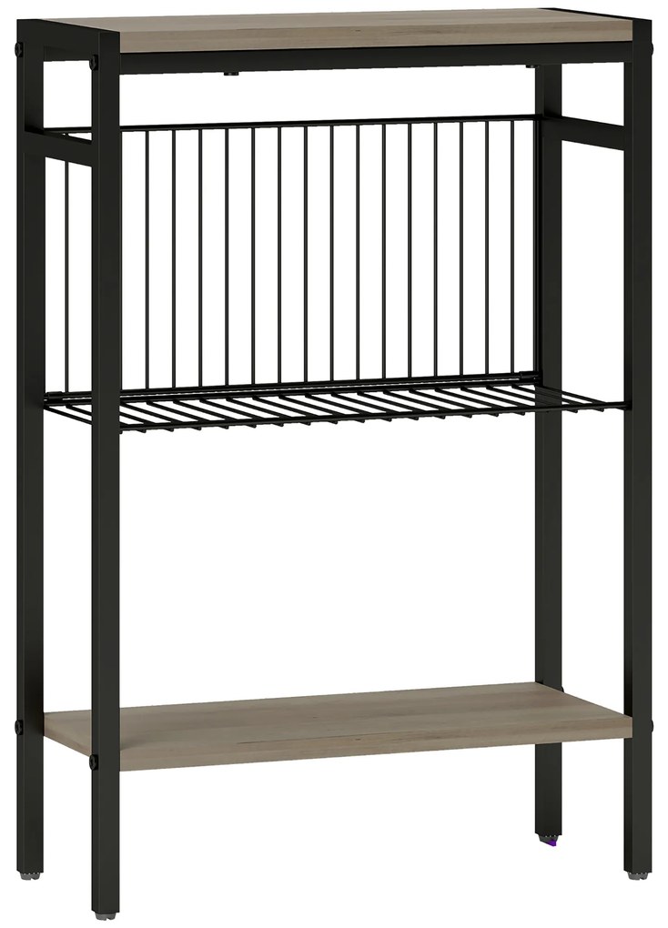 HOMCOM Masă auxiliară îngustă cu 3 nivele cu rafturi de depozitare, cadru din oțel, pentru sufragerie, dormitor, 43x18x62,5cm, gri | Aosom Romania