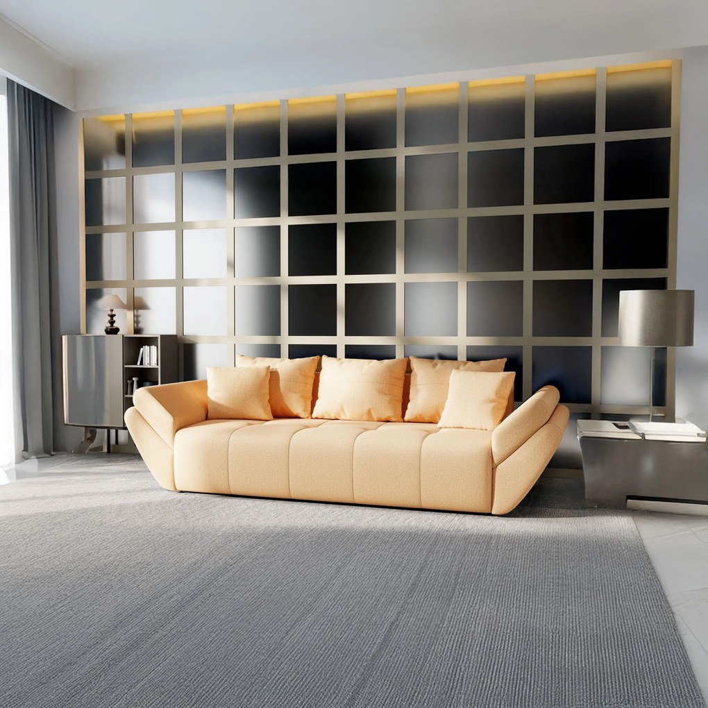 Canapea extensibilă dumonde cu ladă de depozitare si sezut confortabil din spuma high-density, Berlin Enjoy Mango 250x100 cm