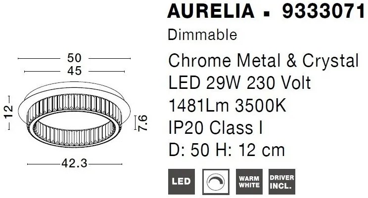 Plafoniera LED dimabila, cristal design elegant AURELIA crom 50cm
