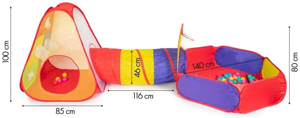 Loc de joacă cort pentru copii, piscină uscată + 100 de bile