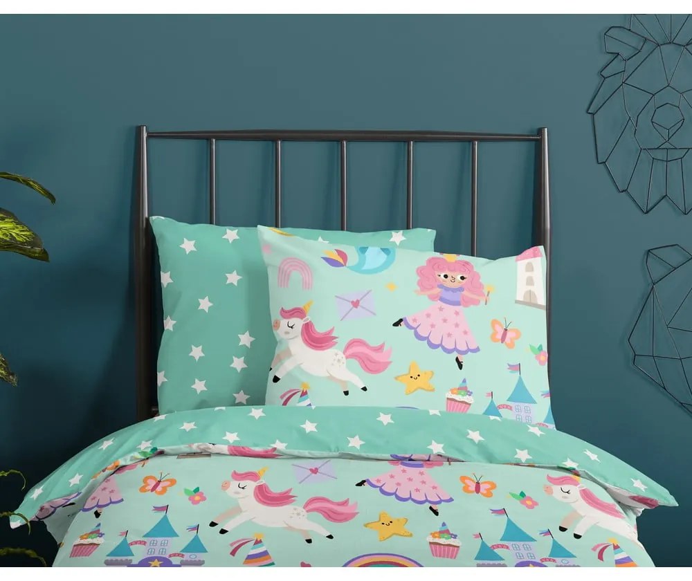 Lenjerie de pat pentru copii verde-mentă din bumbac pentru pătuț 100x135 cm Fantastic – Good Morning