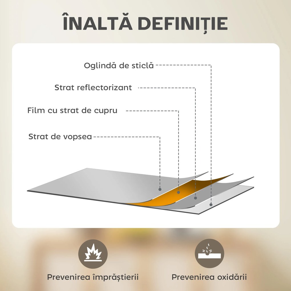 HOMCOM Oglindă de perete dreptunghiulară cu cârlige, din sticlă și MDF, 40x60 cm, albă | Aosom Romania