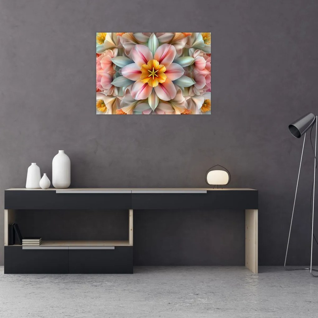 Tablou pe sticlă - Floare caleidoscopică (70x50 cm)