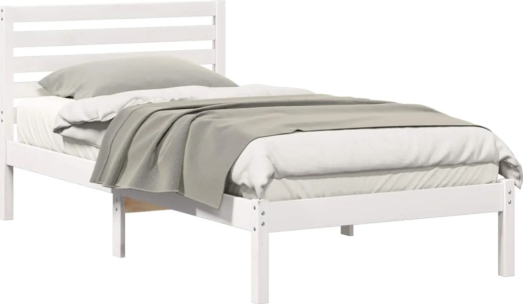 vidaXL Cadru de pat cu headboard Alb 100 x 200 cm Lemn de pin masiv