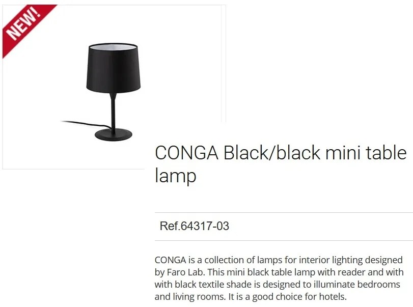 Veioza / Lampa de masa moderna design elegant CONGA mini neagra 64317-03