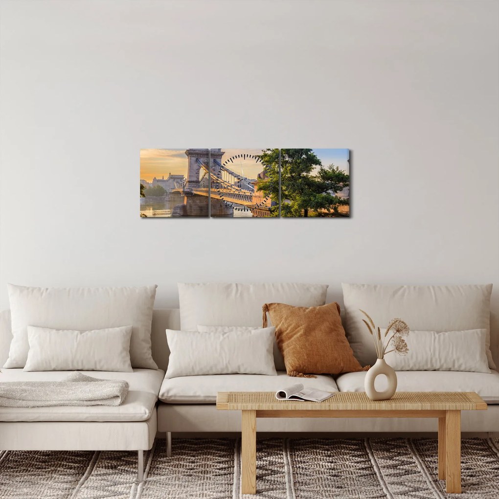 Tablou - Pod peste râu, Budapesta, Ungaria (cu ceas) (90x30 cm)
